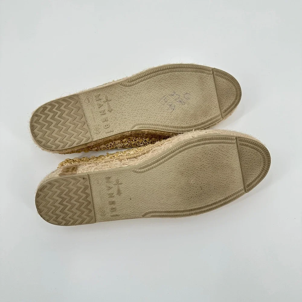 Manebi Natural Raffia Double Sole‎ Platform Espadrille Loafers Beige 39 / US 8